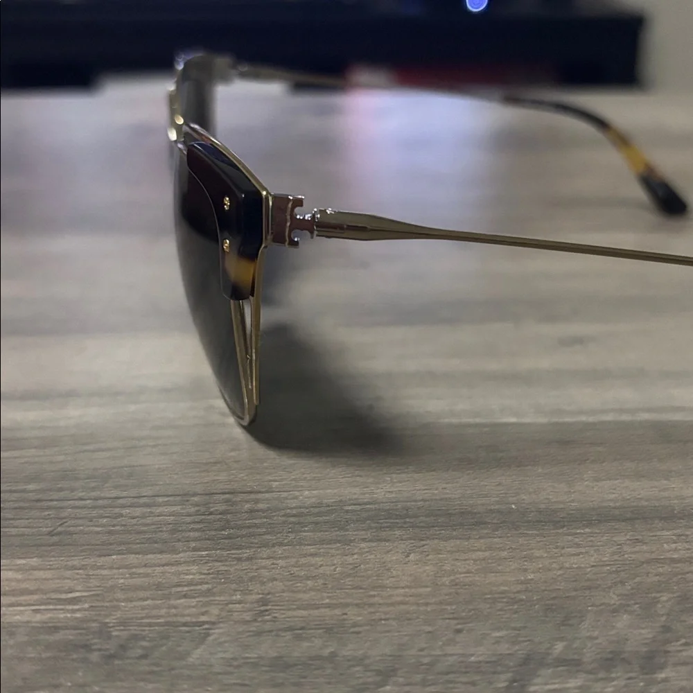 Tory Burch TY6049 Open Metal Frame Sunglasses with Tortoise Shell Accent